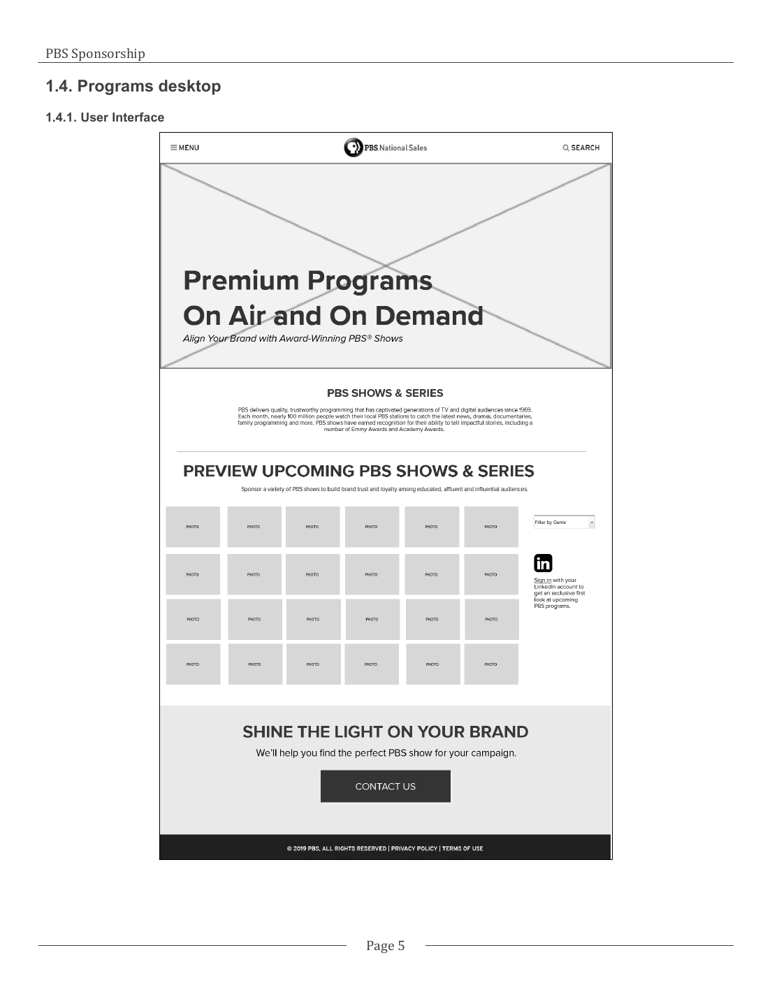 Programs listing wireframe.