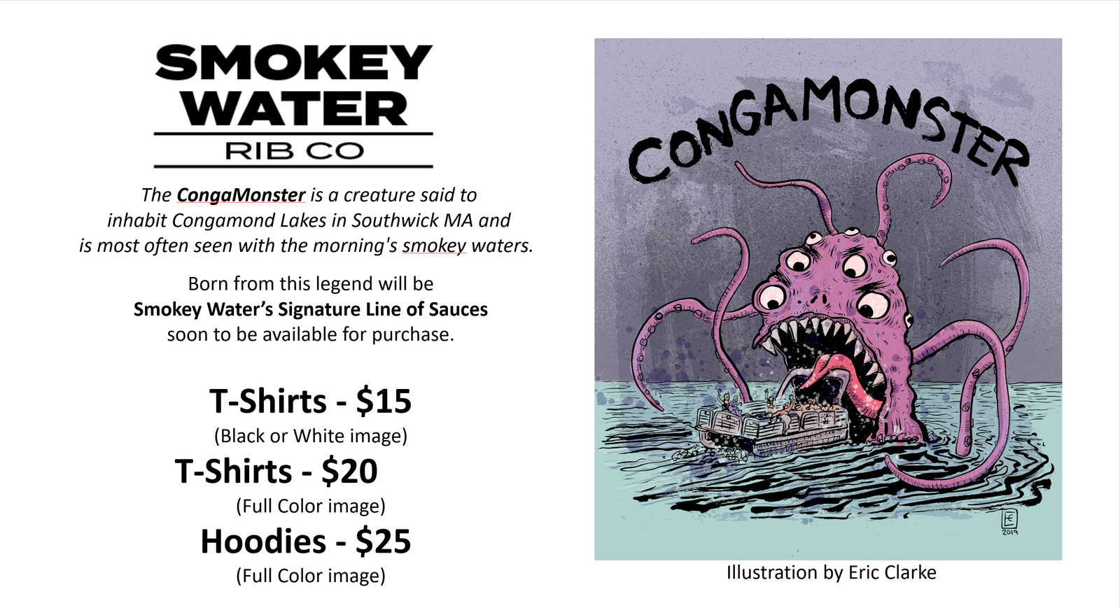 CongaMonster merch promo; monster illustration by Eric Clarke.