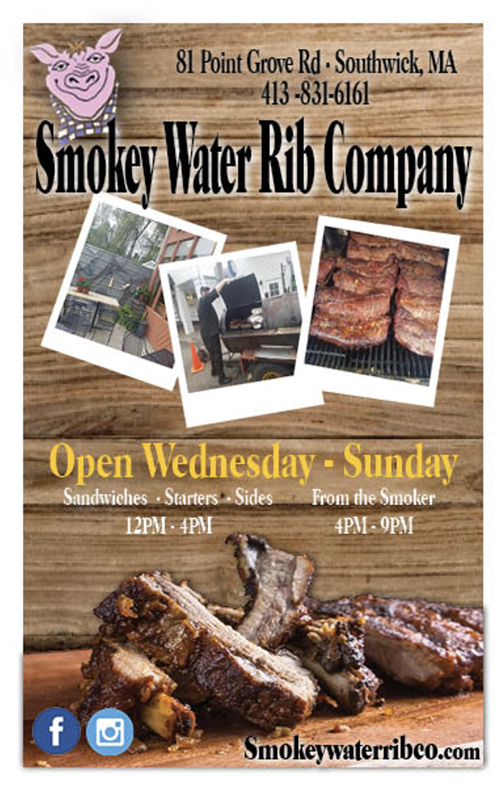Smokey Water Rib Company promotional poster.