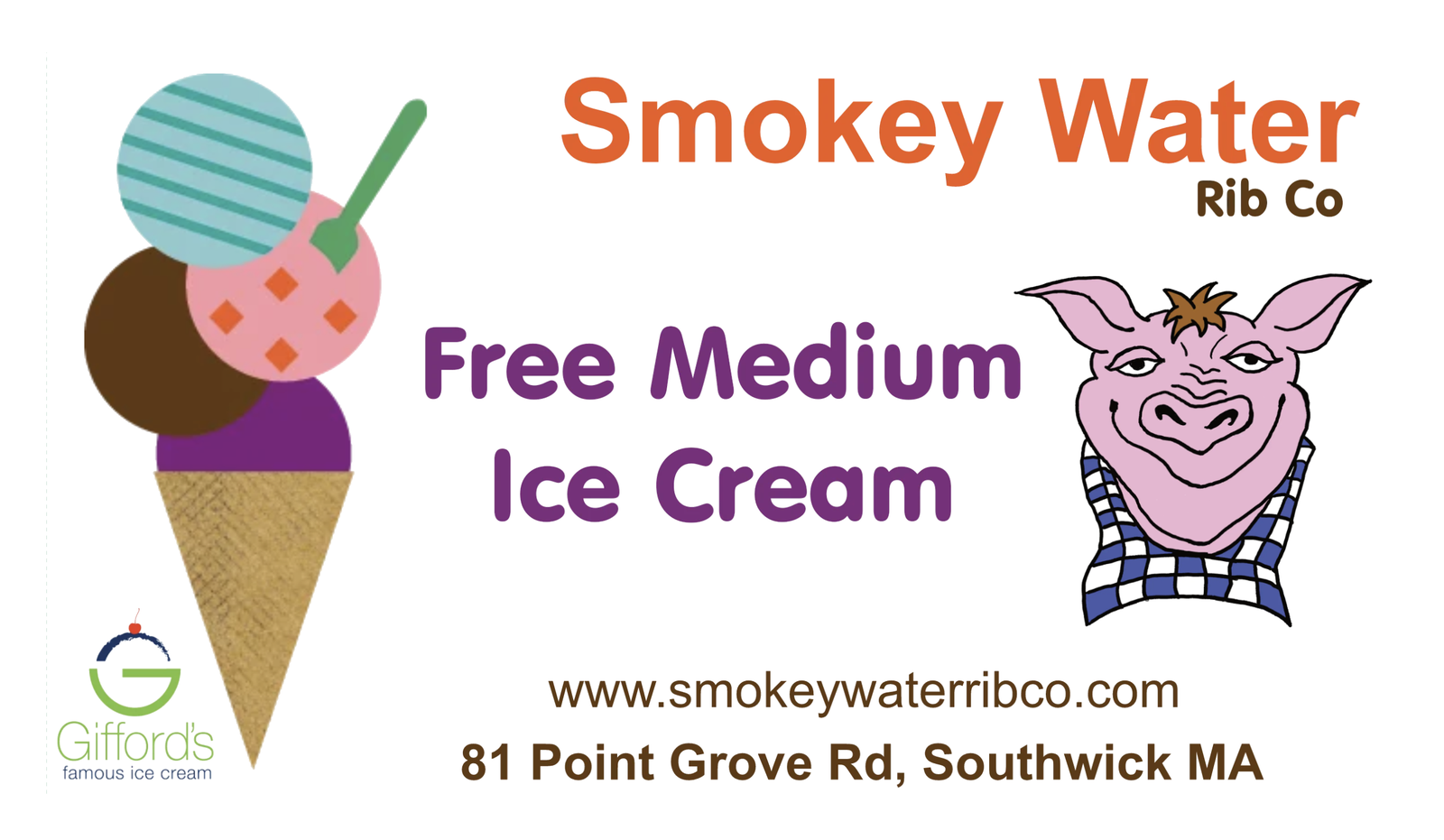 Free medium ice cream promo card, front.