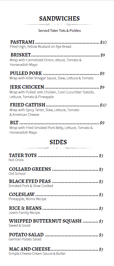 Sandwiches menu board.
