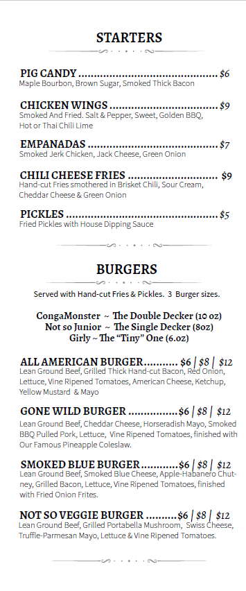 Starters menu board.