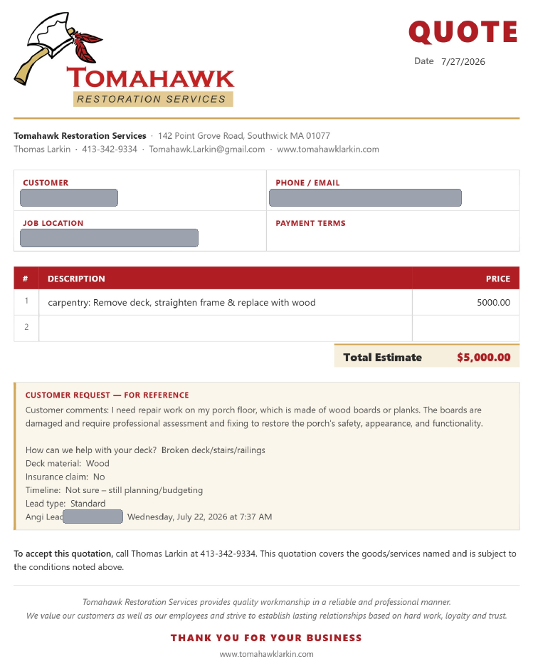 Tomahawk quote and invoice system redesign